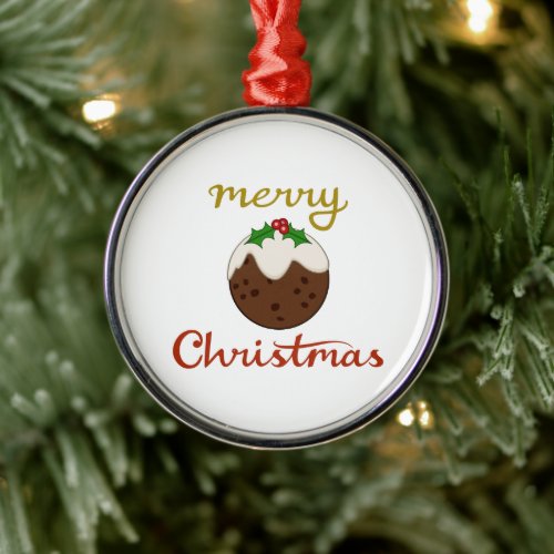 Merry ChristmasPudding Design Metal Ornament