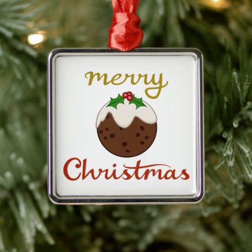 Merry ChristmasPudding Design Metal Ornament