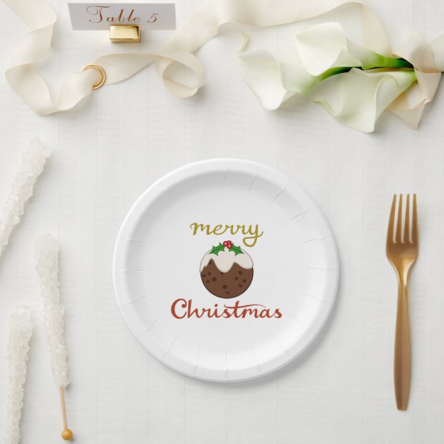 Merry Christmas+Pudding Design Paper Plates (Wedding)