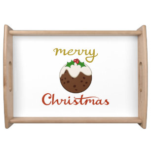 Merry Christmas+Pudding Design Serving Tray