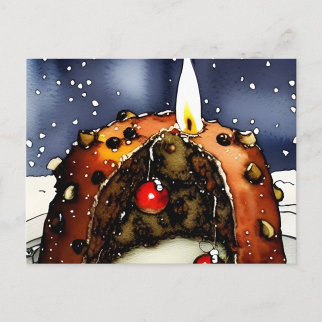Merry Christmas Pudding Holiday Postcard (Front)