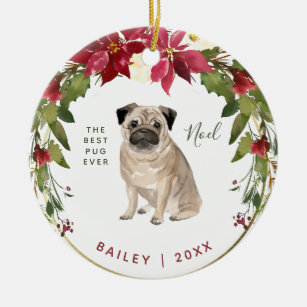 Merry Christmas Pug   Add Your Dog's Photo Ceramic Ornament
