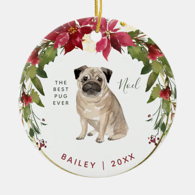 Merry Christmas Pug | Add Your Dog's Photo Ceramic Ornament | Zazzle
