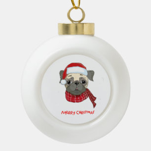 Merry Christmas Pug Ceramic Ball Christmas Ornament