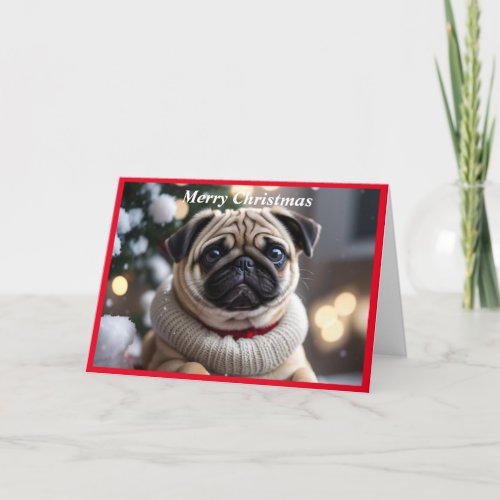 Merry Christmas Pug Dog Holiday Card