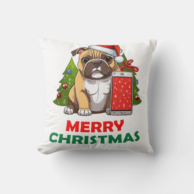 Merry Christmas Pug Dog Throw Pillow (Front)