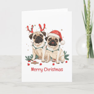 Merry Christmas Pug Dogs Holiday Card