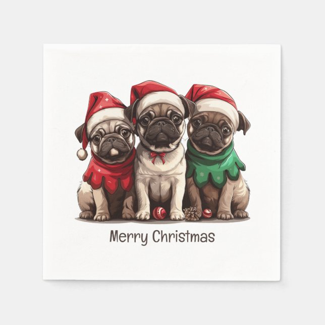 Merry Christmas Pug Dogs Napkins (Front)