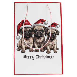 Merry Christmas Pug Dogs Santa Medium Gift Bag