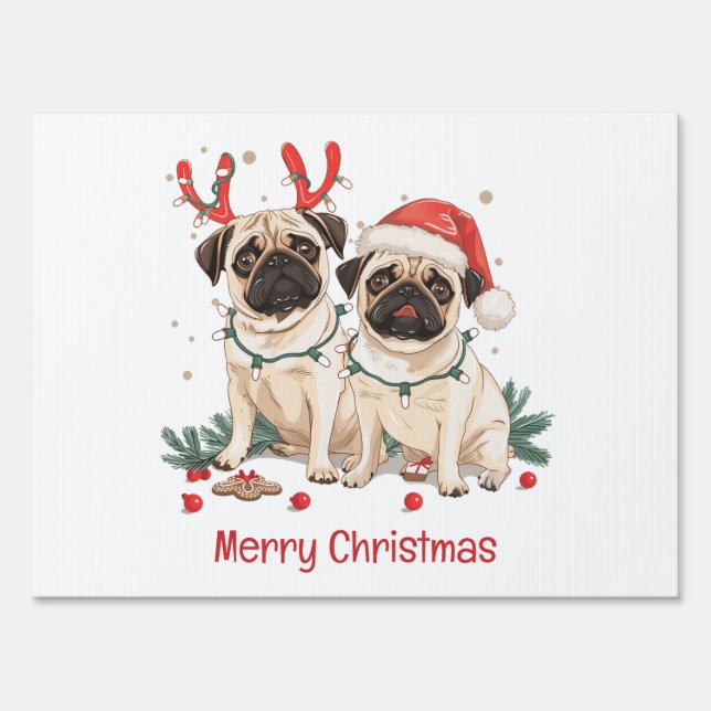 Merry Christmas Pug Dogs Sign (Front)