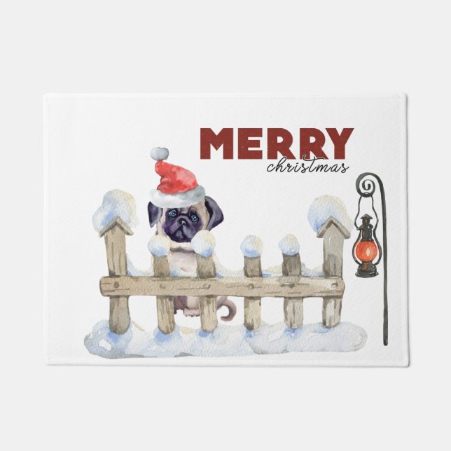 Merry Christmas Pug Doormat (Front)