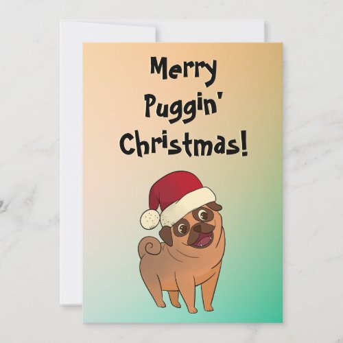 Merry Christmas pug holiday greeting card