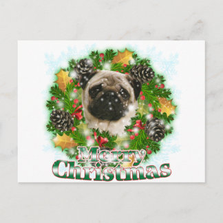 Merry Christmas Pug Holiday Postcard