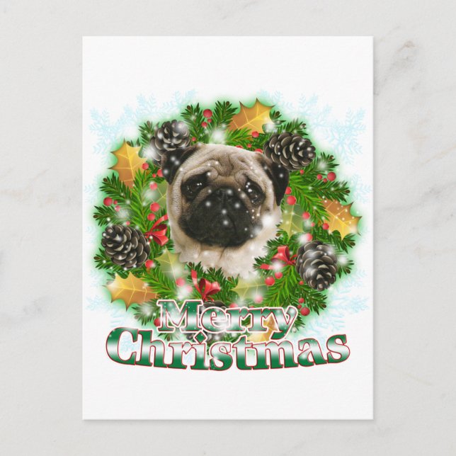 Merry Christmas Pug Holiday Postcard (Front)