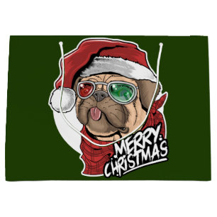Merry Christmas Pug Large Gift Bag