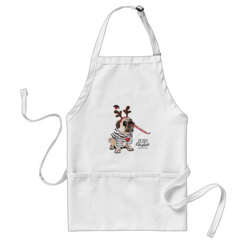 Merry Christmas  Pug Reindeer Adult Apron