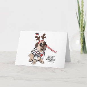 Merry Christmas   Pug Reindeer Card