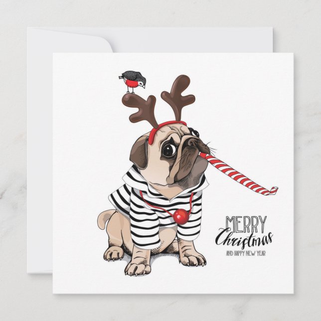 Merry Christmas | Pug Reindeer Invitation (Front)