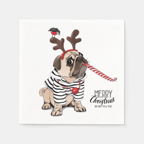 Merry Christmas  Pug Reindeer Napkins