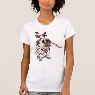 Merry Christmas Pug Reindeer T-Shirt