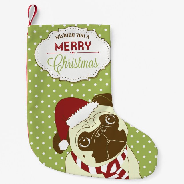 Merry Christmas Pug Small Christmas Stocking (Front)