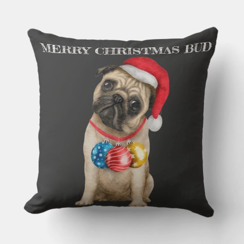 Merry Christmas pug Throw Pillow