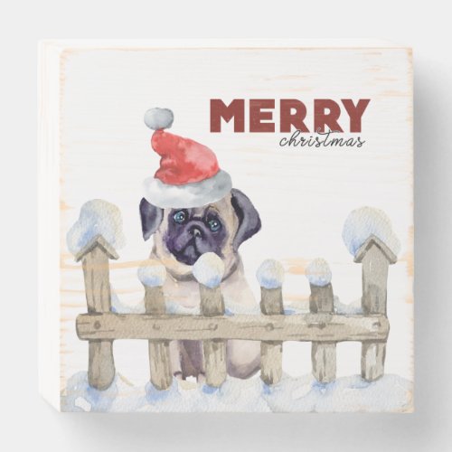 Merry Christmas Pug Wooden Box Sign