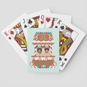 Merry Christmas Pugs Holiday Stand Dogs Poker Cards