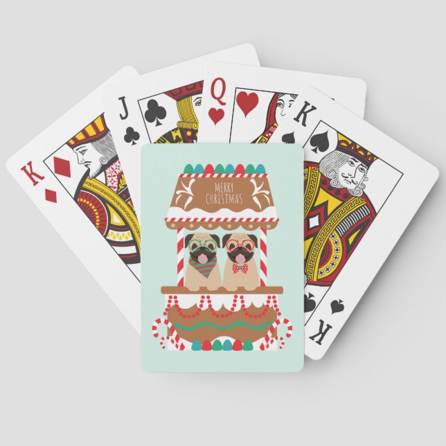 Merry Christmas Pugs Holiday Stand Dogs Poker Cards (Back)