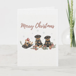 Merry Christmas Puppies Card Three Christmas Pup