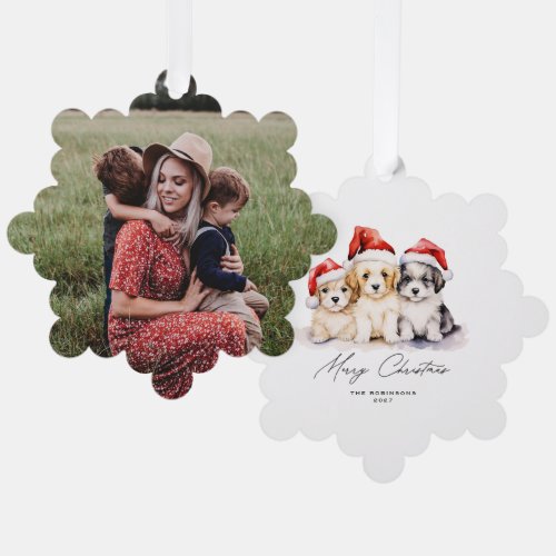 Merry Christmas Puppies Ornament Card