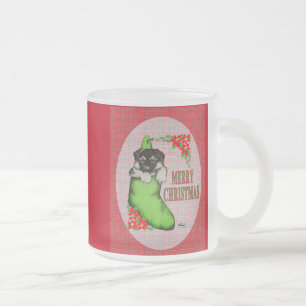 Merry Christmas Puppy Frosted Glass Coffee Mug