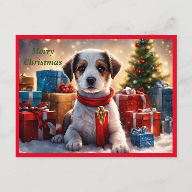 Merry Christmas Puppy Holiday Postcard (Front)