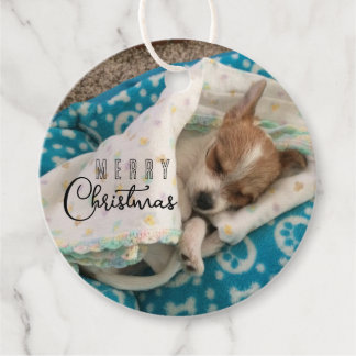 Merry Christmas Puppy Photo Typography Favor Tags