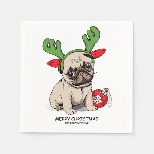 Merry Christmas Puppy Pug Napkins