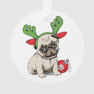 Merry Christmas Puppy Pug Ornament