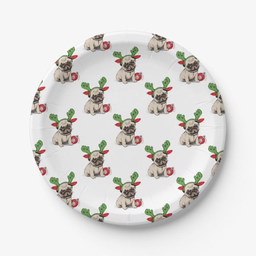 Merry Christmas Puppy Pug Paper Plates