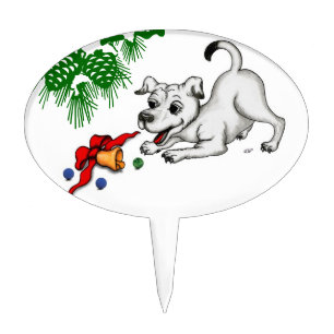 Merry Christmas! Puppy with Bell and Ball Cake Topper