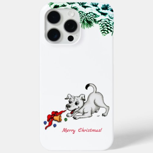 Merry Christmas Puppy with Bell and Ball iPhone 15 Pro Max Case