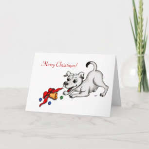 Merry Christmas! Puppy with Bell and Ball Holiday Card