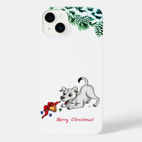 Merry Christmas Puppy with Bell and Ball iPhone 14 Plus Case