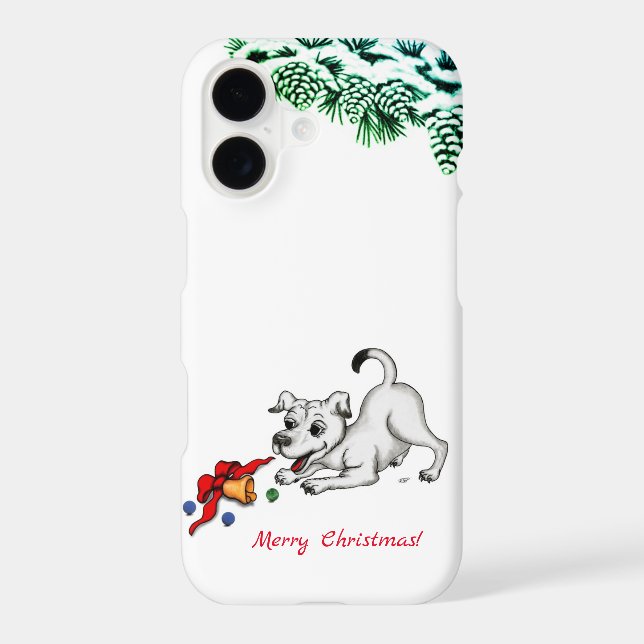 Merry Christmas! Puppy with Bell and Ball iPhone Case (Back)