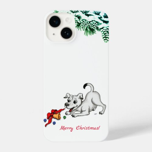 Merry Christmas Puppy with Bell and Ball iPhone 14 Case
