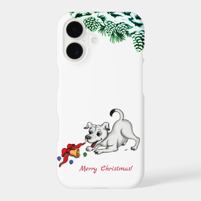 Merry Christmas! Puppy with Bell and Ball iPhone Case (Back)