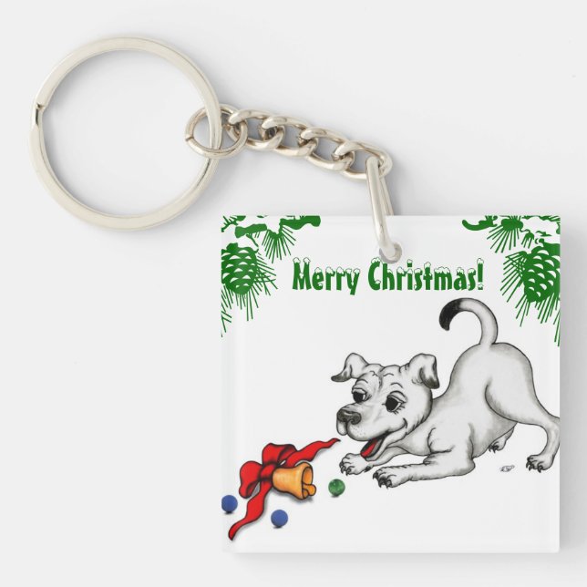 Merry Christmas! Puppy with Bell and Ball Keychain (Front)