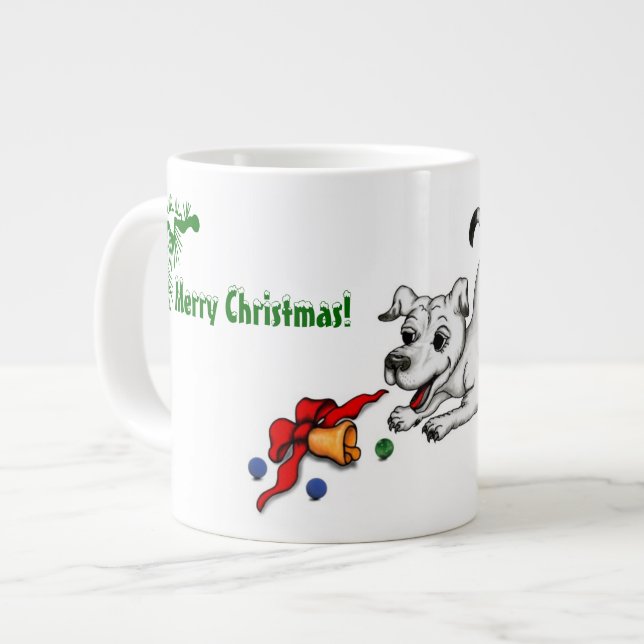 Merry Christmas! Puppy with Bell and Ball Large Coffee Mug (Front Left)
