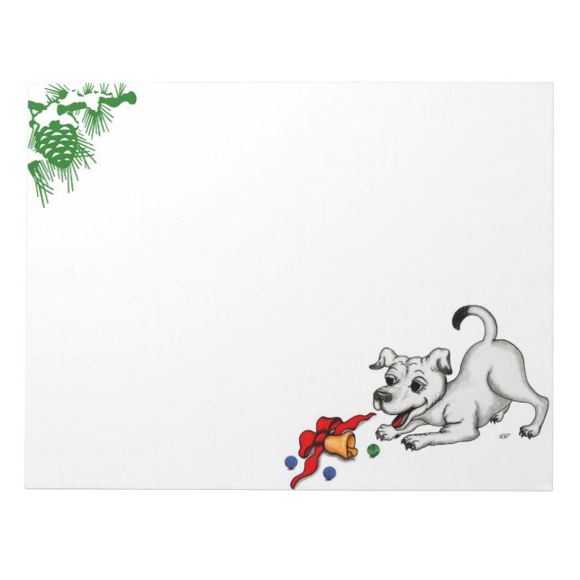Merry Christmas! Puppy with Bell and Ball Notepad (Front)