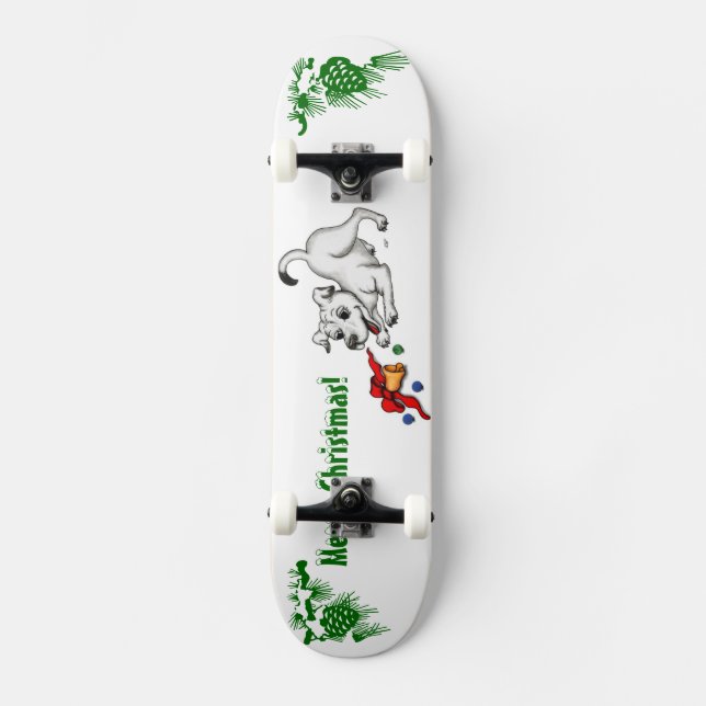 Merry Christmas! Puppy with Bell and Ball Skateboard Deck (Front)