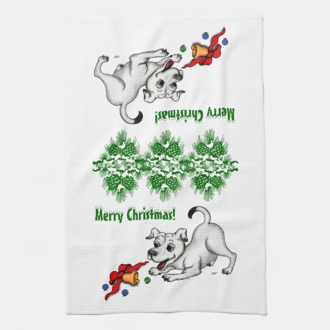 Merry Christmas! Puppy with Bell and Ball Towel (Vertical)