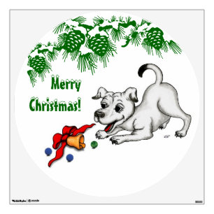 Merry Christmas! Puppy with Bell and Ball Wall Decal